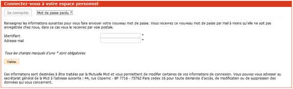 Formulaire mot de passe perdu