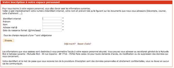 Votre inscription à votre espace personnel