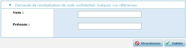 Demande de reinitialisation de code confidentiel