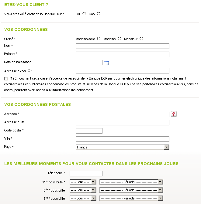 Demande de rendez-vous bcp direct