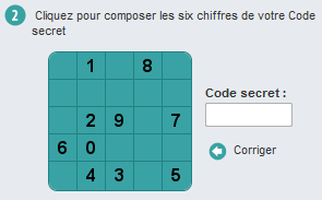 Cliquez pour composer les six chiffres de votre Code secret