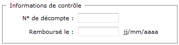 Informations de contrôle : N° de décompte, Remboursé le jj/mm/aaaa