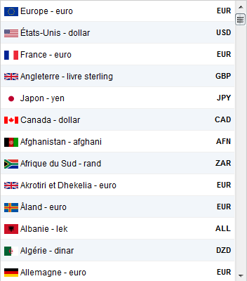 Choisissez un pays ou une devise