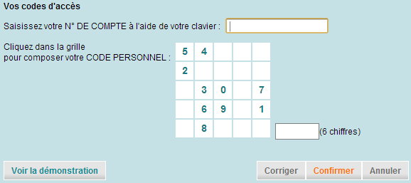 Saisissez votre N° DE COMPTE à l'aide de votre clavier