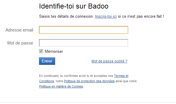 Identifiez vous à votre compte Badoo